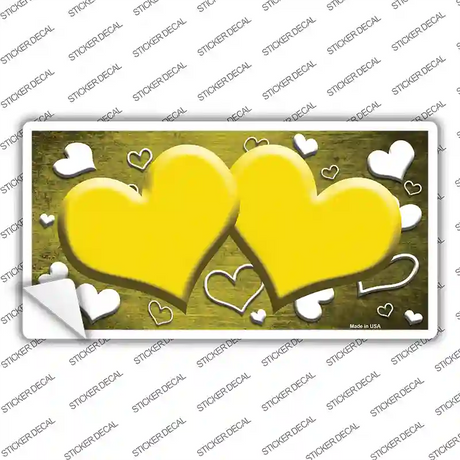 Yellow White Love Hearts Oil Rubbed Novelty Sticker Decal