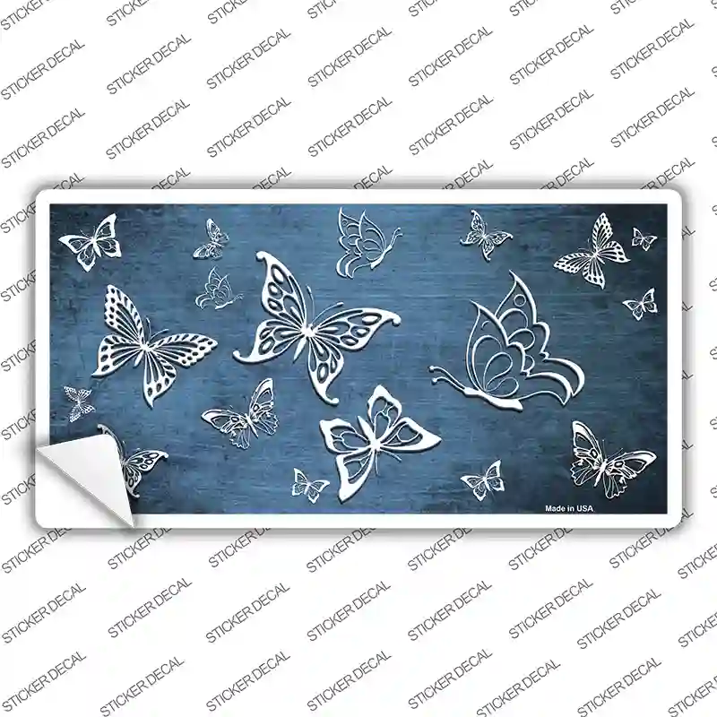 Light Blue White Butterfly Oil Rubbed Novelty Sticker Decal