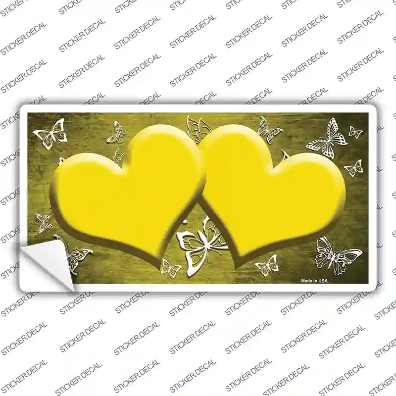Yellow White Hearts Butterfly Oil Rubbed Novelty Sticker Decal