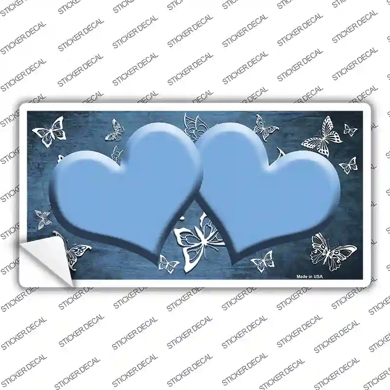 Light Blue White Hearts Butterfly Oil Rubbed Novelty Sticker Decal