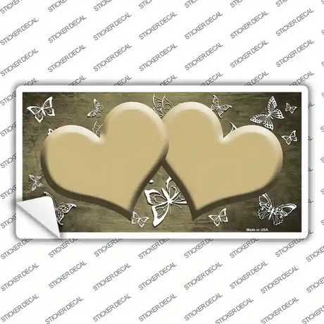 Gold White Hearts Butterfly Oil Rubbed Novelty Sticker Decal
