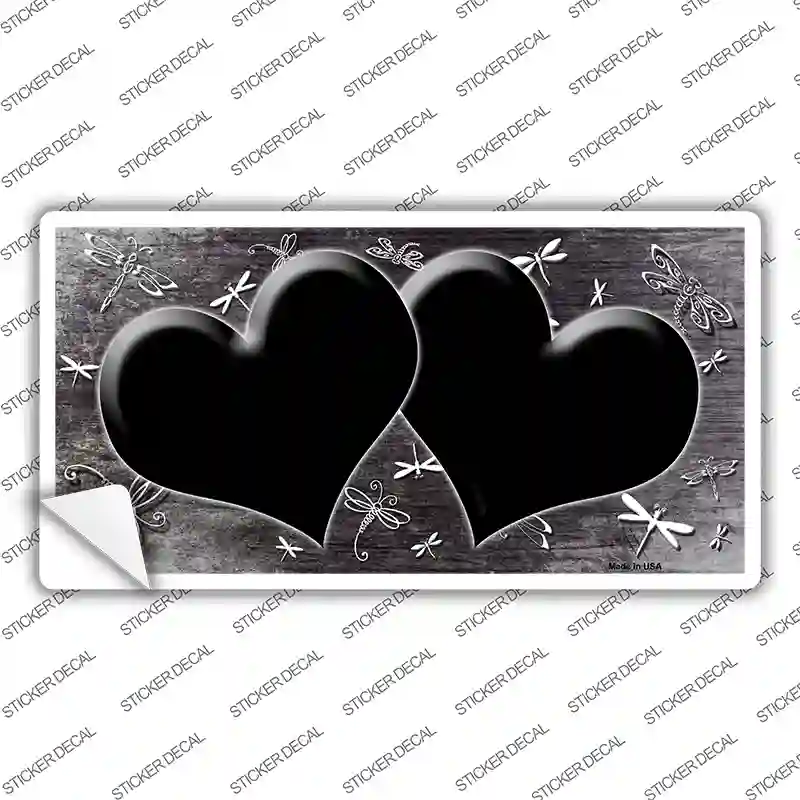 Black White Dragonfly Hearts Oil Rubbed Novelty Sticker Decal