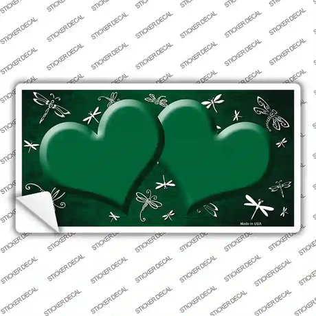 Green White Dragonfly Hearts Oil Rubbed Novelty Sticker Decal