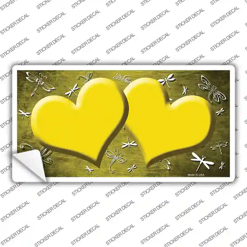 Yellow White Dragonfly Hearts Oil Rubbed Novelty Sticker Decal