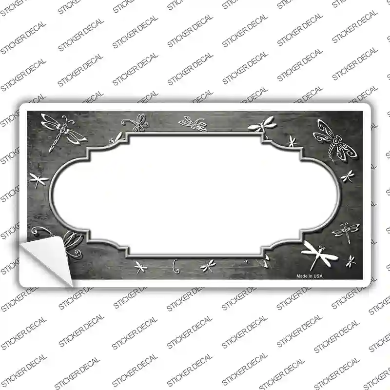 Gray White Dragonfly Scallop Oil Rubbed Novelty Sticker Decal