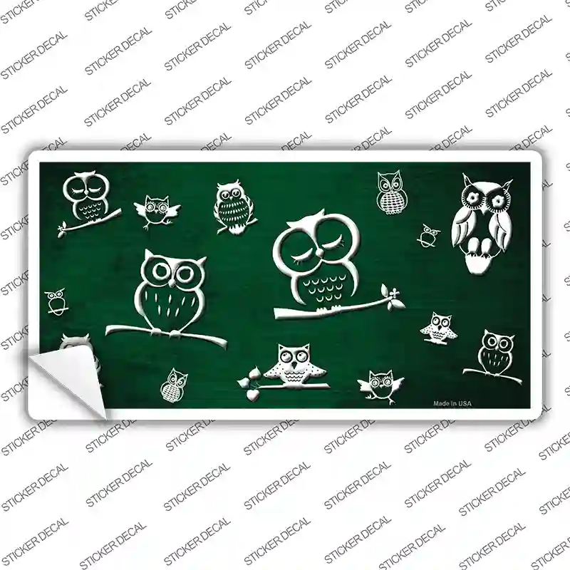 Green White Owl Oil Rubbed Novelty Sticker Decal