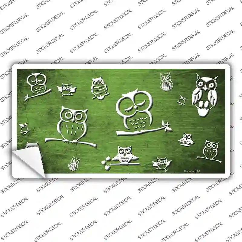 Lime Green White Owl Oil Rubbed Novelty Sticker Decal