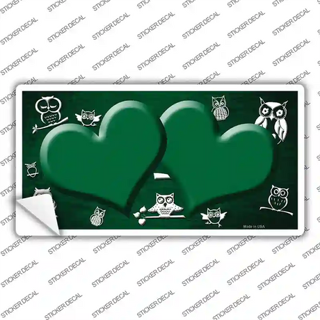 Green White Owl Hearts Oil Rubbed Novelty Sticker Decal