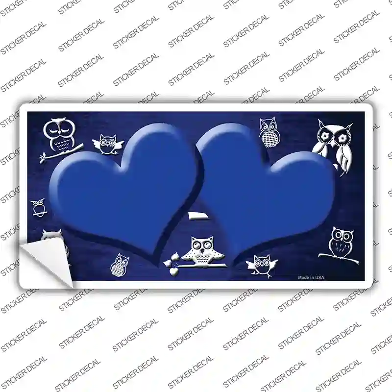 Blue White Owl Hearts Oil Rubbed Novelty Sticker Decal