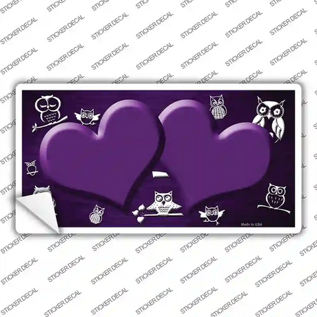 Purple White Owl Hearts Oil Rubbed Novelty Sticker Decal