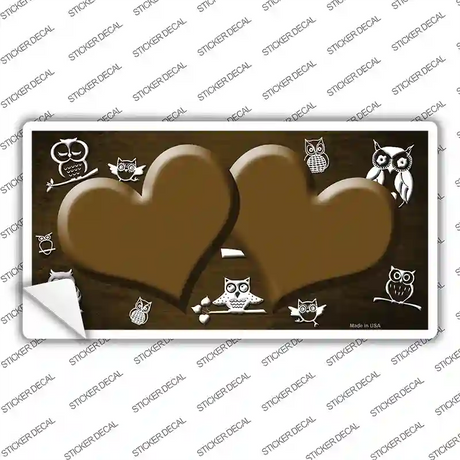 Brown White Owl Hearts Oil Rubbed Novelty Sticker Decal