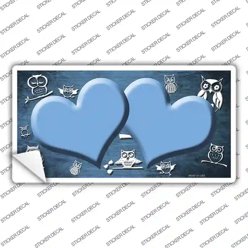 Light Blue White Owl Hearts Oil Rubbed Novelty Sticker Decal