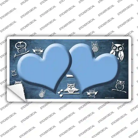 Light Blue White Owl Hearts Oil Rubbed Novelty Sticker Decal