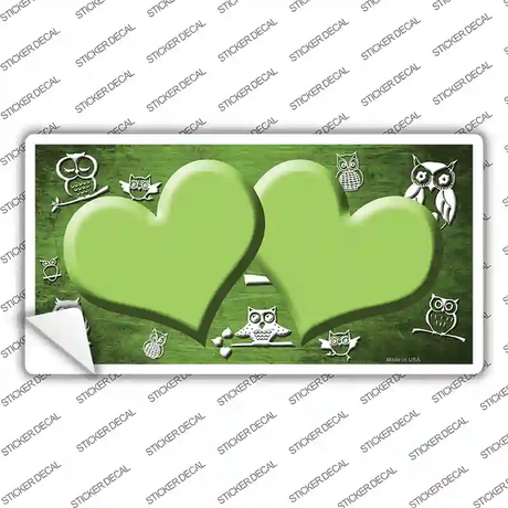 Lime Green White Owl Hearts Oil Rubbed Novelty Sticker Decal