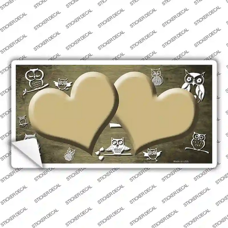 Gold White Owl Hearts Oil Rubbed Novelty Sticker Decal