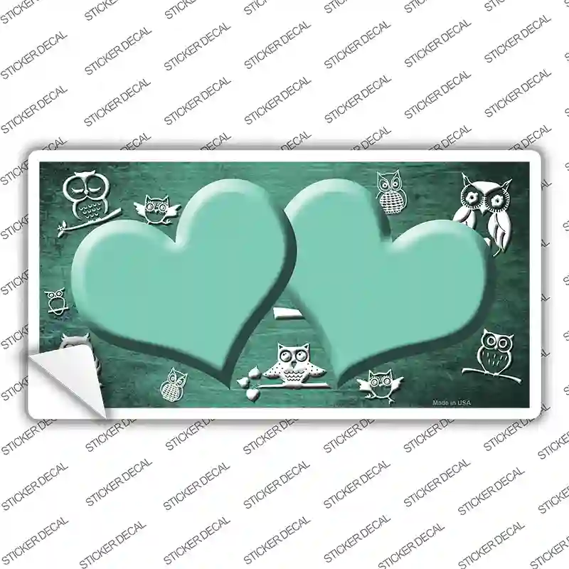 Mint White Owl Hearts Oil Rubbed Novelty Sticker Decal