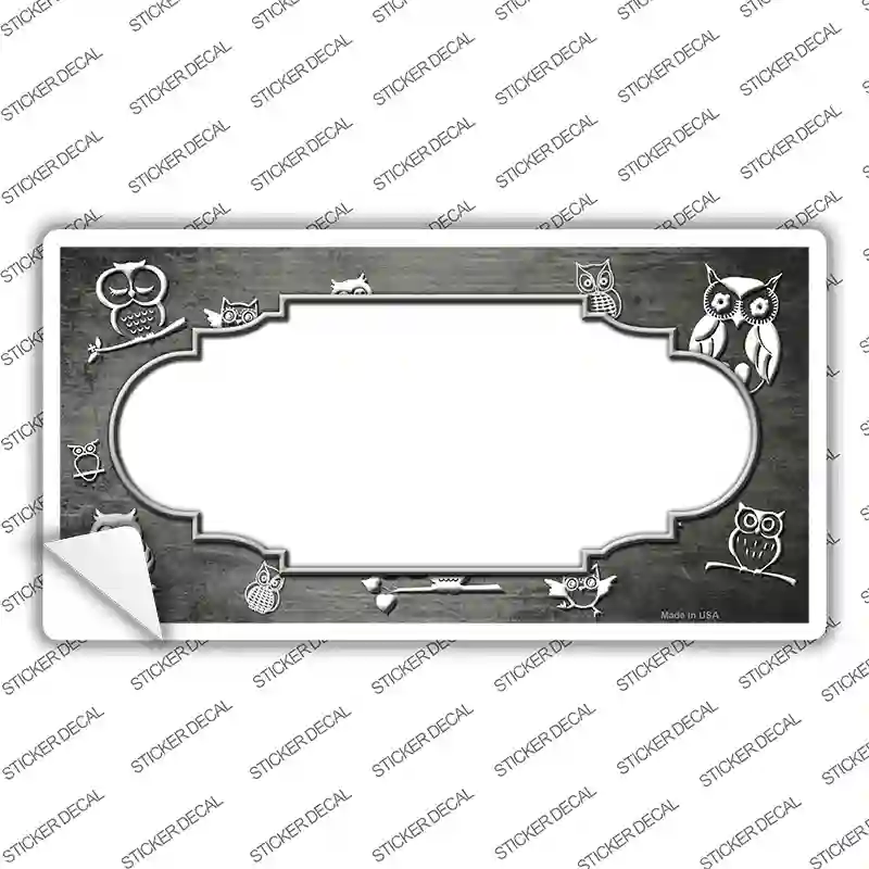 Gray White Owl Scallop Oil Rubbed Novelty Sticker Decal