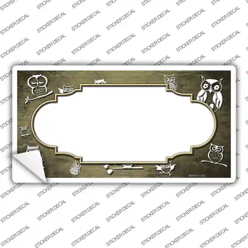 Gold White Owl Scallop Oil Rubbed Novelty Sticker Decal