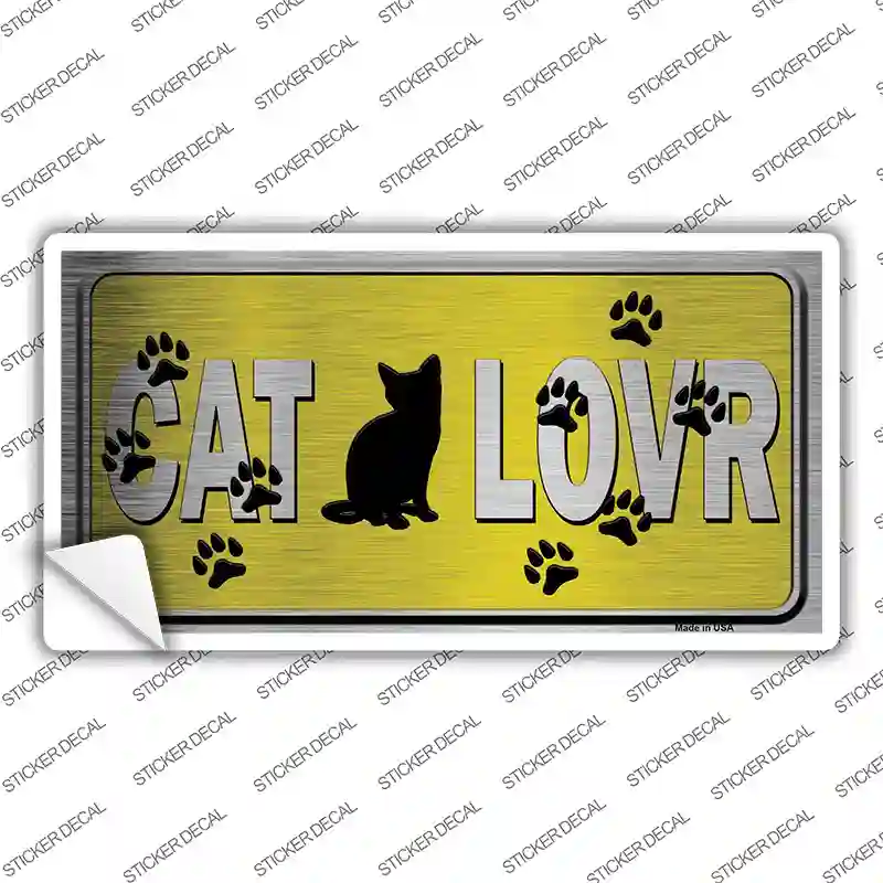Cat Lover Yellow Brushed Chrome Novelty Sticker Decal