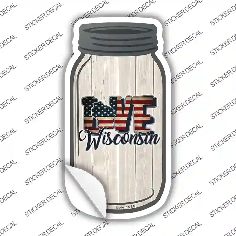 Love Wisconsin Silhouette Novelty Mason Jar Sticker Decal