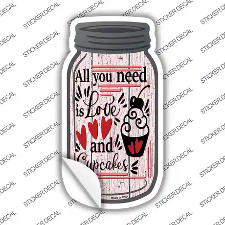 Love And Cupcakes Lines Novelty Mason Jar Sticker Decal