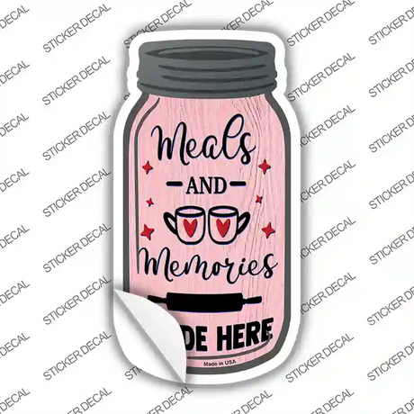 Meals And Memories Pink Novelty Mason Jar Sticker Decal