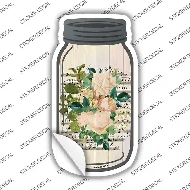 White Flowers With Music Novelty Mason Jar Sticker Decal