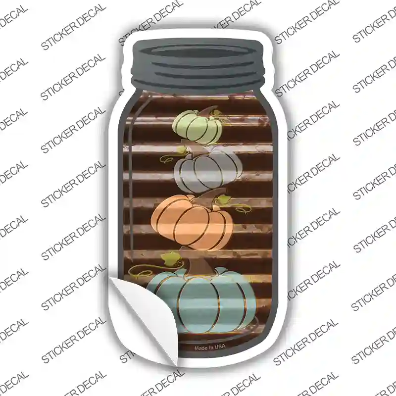 Stacked Pumpkins Corrugated Brown Novelty Mason Jar Sticker Decal
