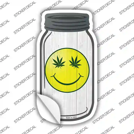 Smiley Marijuana Leaf Novelty Mason Jar Sticker Decal