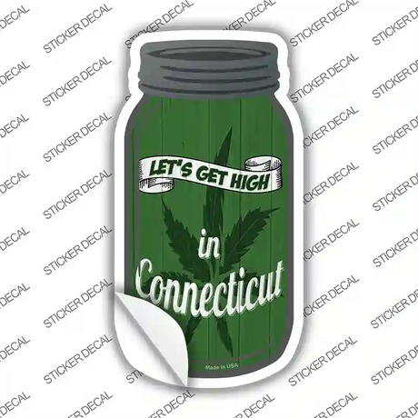 Get High Connecticut Green Novelty Mason Jar Sticker Decal