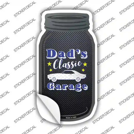 Dads Classic Garage Blue Novelty Mason Jar Sticker Decal