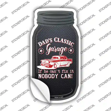 Dads Classic Garage Red Novelty Mason Jar Sticker Decal