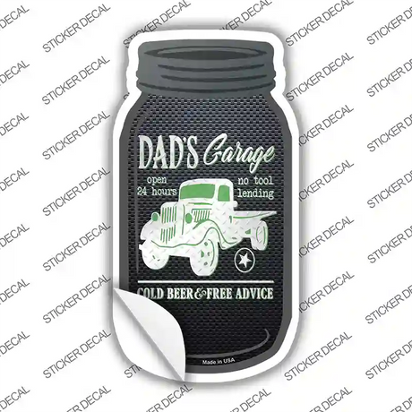 Dads Garage Green Truck Novelty Mason Jar Sticker Decal