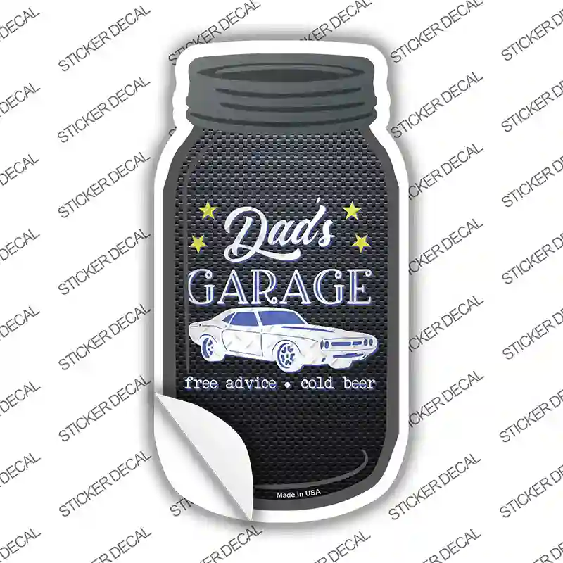 Dads Garage Blue Novelty Mason Jar Sticker Decal