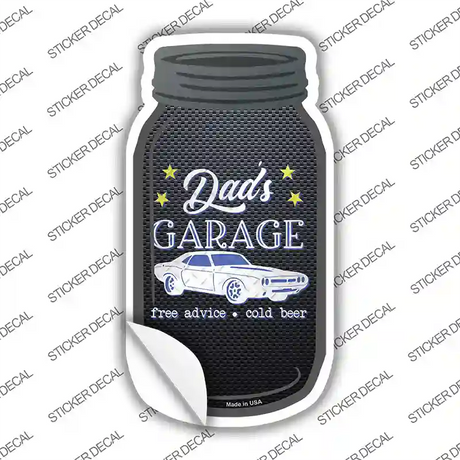 Dads Garage Blue Novelty Mason Jar Sticker Decal
