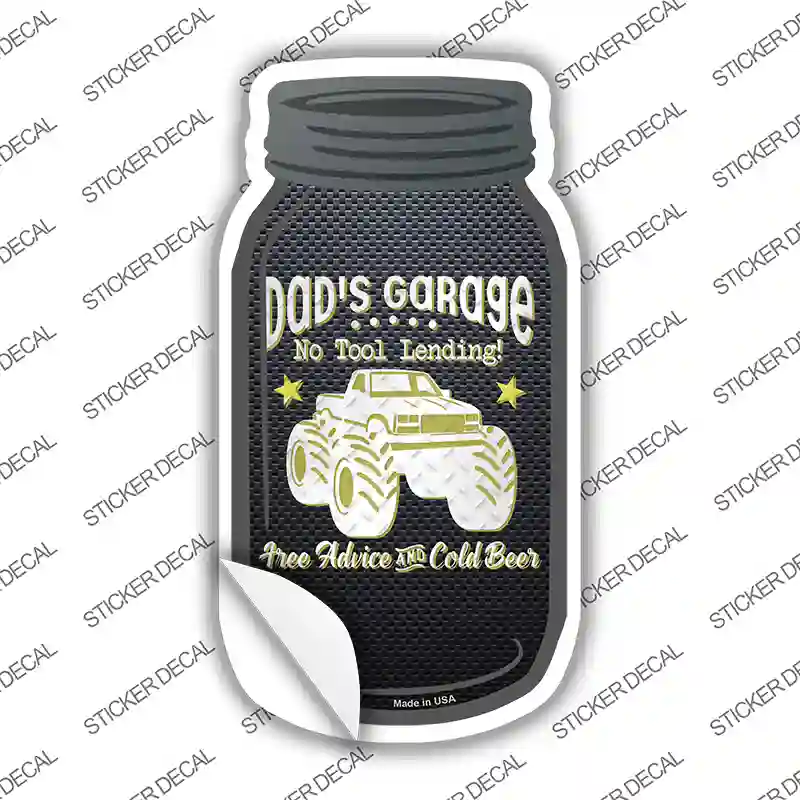 Dads Garage Yellow Novelty Mason Jar Sticker Decal