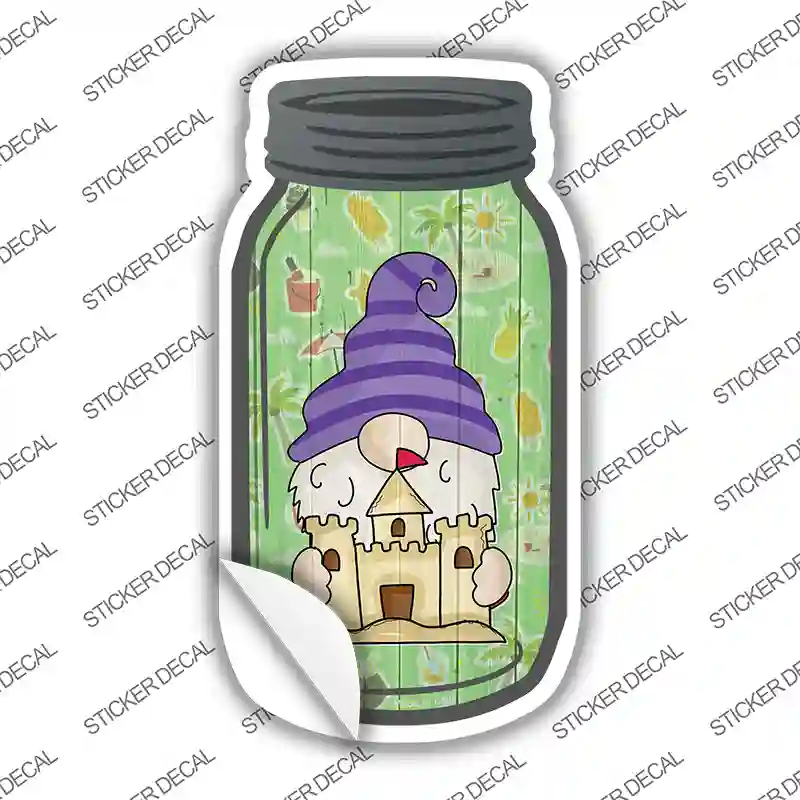 Gnome With Sandcastle Novelty Mason Jar Sticker Decal