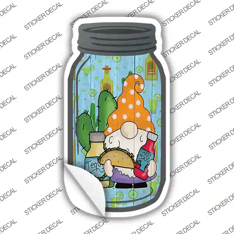 Gnome With Taco and Hot Sauce Novelty Mason Jar Sticker Decal