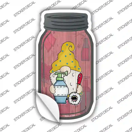 Gnome With Cleaning Supplies Novelty Mason Jar Sticker Decal