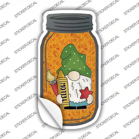 Gnome With Yellow Crayon Novelty Mason Jar Sticker Decal