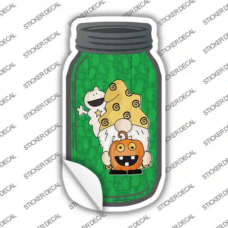 Gnome With Pumpkin and Ghost Novelty Mason Jar Sticker Decal