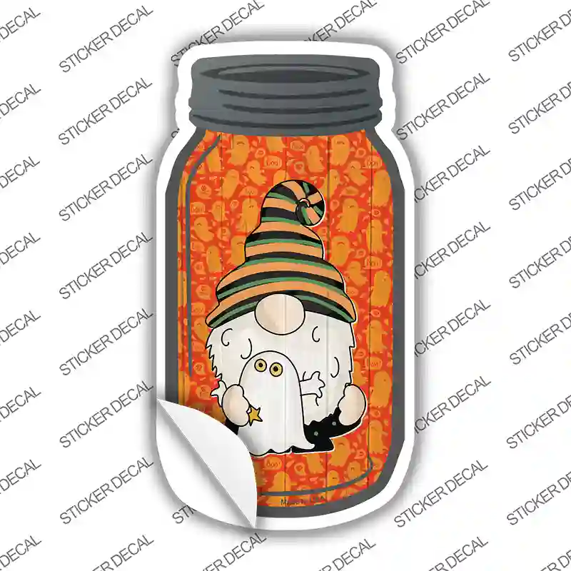 Gnome With Ghost Novelty Mason Jar Sticker Decal