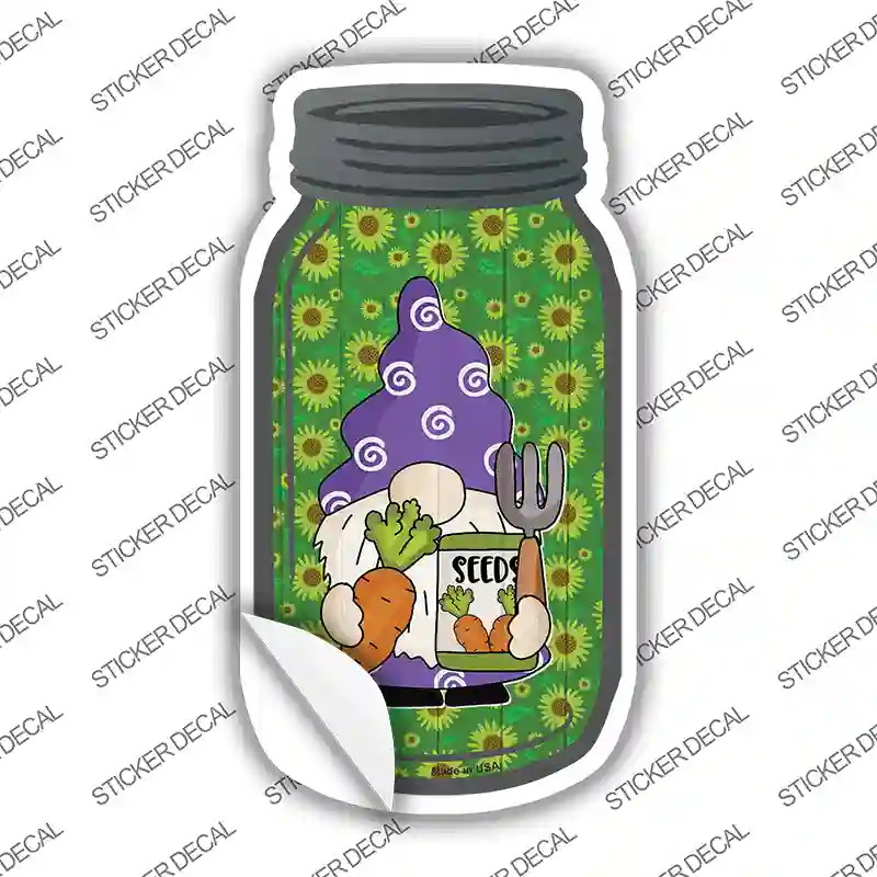 Gnome With Carrot Seeds Novelty Mason Jar Sticker Decal