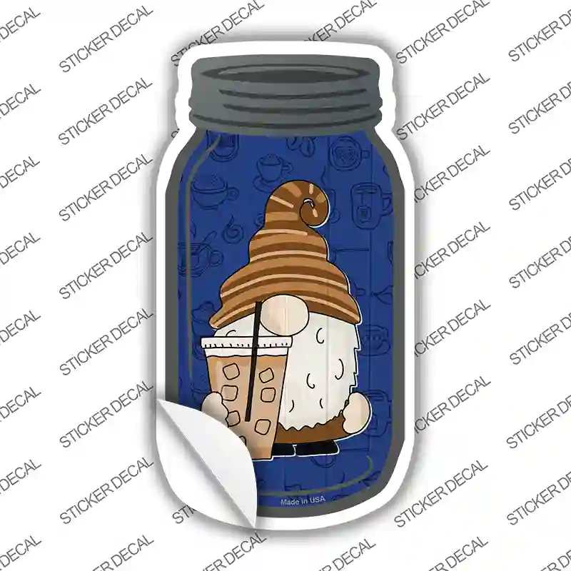 Gnome With Iced Coffee Novelty Mason Jar Sticker Decal