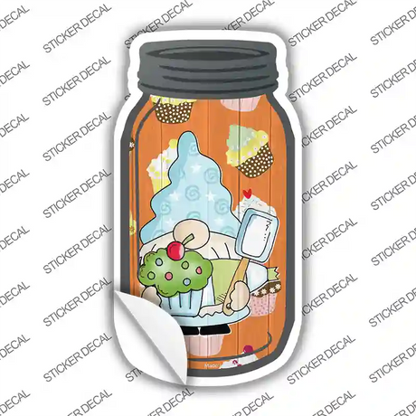 Gnome With Green Cupcake Novelty Mason Jar Sticker Decal