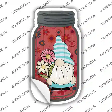 Gnome With Daisy Novelty Mason Jar Sticker Decal