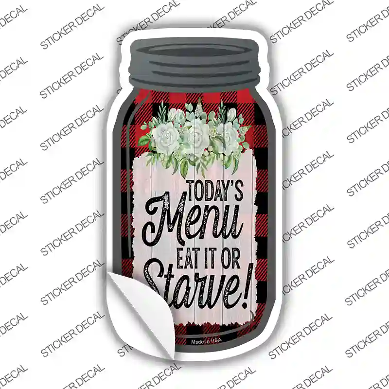 Eat It Or Starve Red Plaid Novelty Mason Jar Sticker Decal