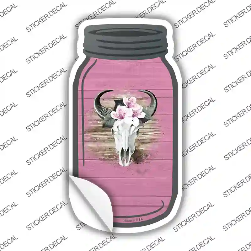Cow Skull Pink Novelty Mason Jar Sticker Decal