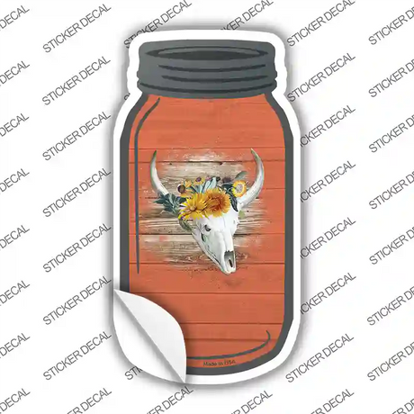 Cow Skull Orange Novelty Mason Jar Sticker Decal