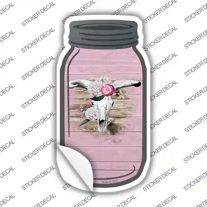 Cow Skull Light Pink Novelty Mason Jar Sticker Decal
